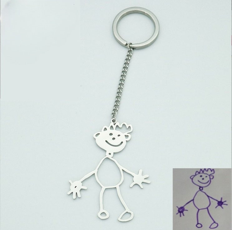 Children's Artwork Personalized Hand-painted Keychain and Necklace
